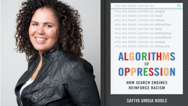 MotrCityMindset's tweet card. A photo of Safiya Umoja Noble alongside the cover of her book Algorithms of Oppression published in January of 2018. Wayne State University students Nia Harris and Ryan Schira recently read the boo…