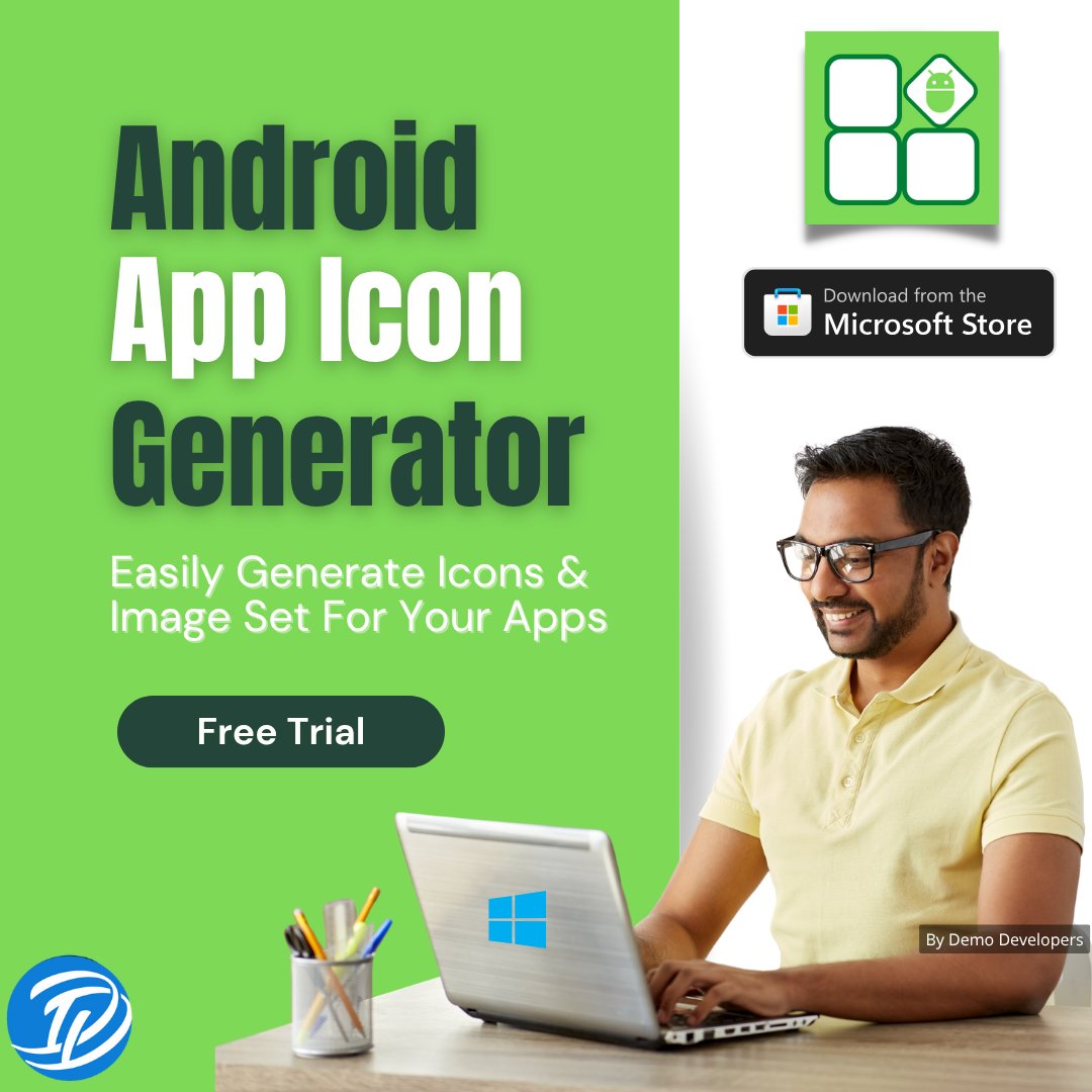 DemoDevelopers's tweet card. Designing app icons for every Android density can be time-consuming and repetitive.  App Icon Generator for Android simplifies that…
