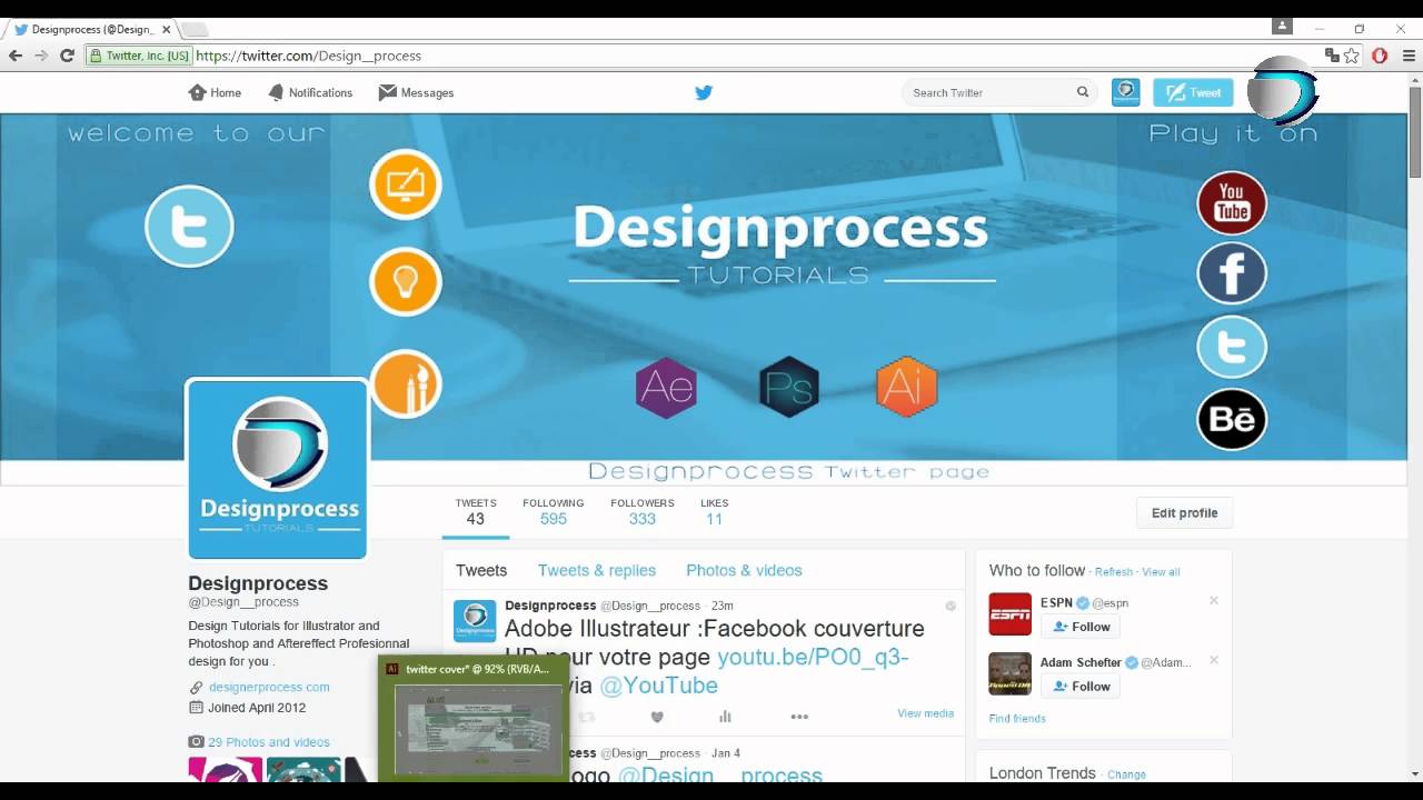 Design__process's tweet card. Adobe illustrator:Twitter timeline-cover design full hd-resolution