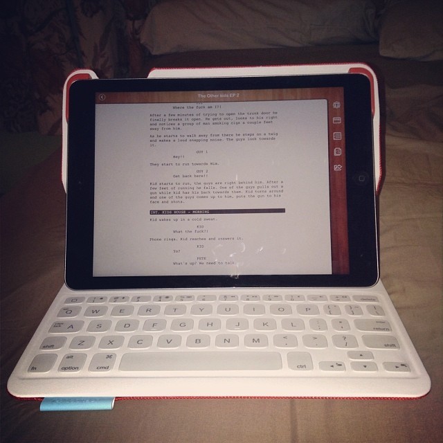 Celosbeats's tweet card. 💬 0  🔁 0  ❤️ 0 · Writing... #TheOtherKids #ScreenWriting #ScriptsPro #Screenwriter #CreativeWriting #FinalDraft #Writing #Director #Scripts #fabricskinkeyboardfolio
