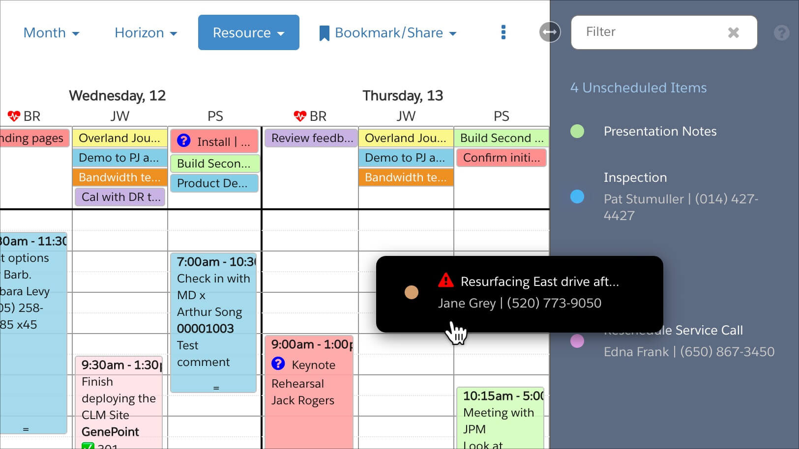 seedcode's tweet card. Browse and filter a list of unscheduled items, dragging them into your calendar when you find an open resource.