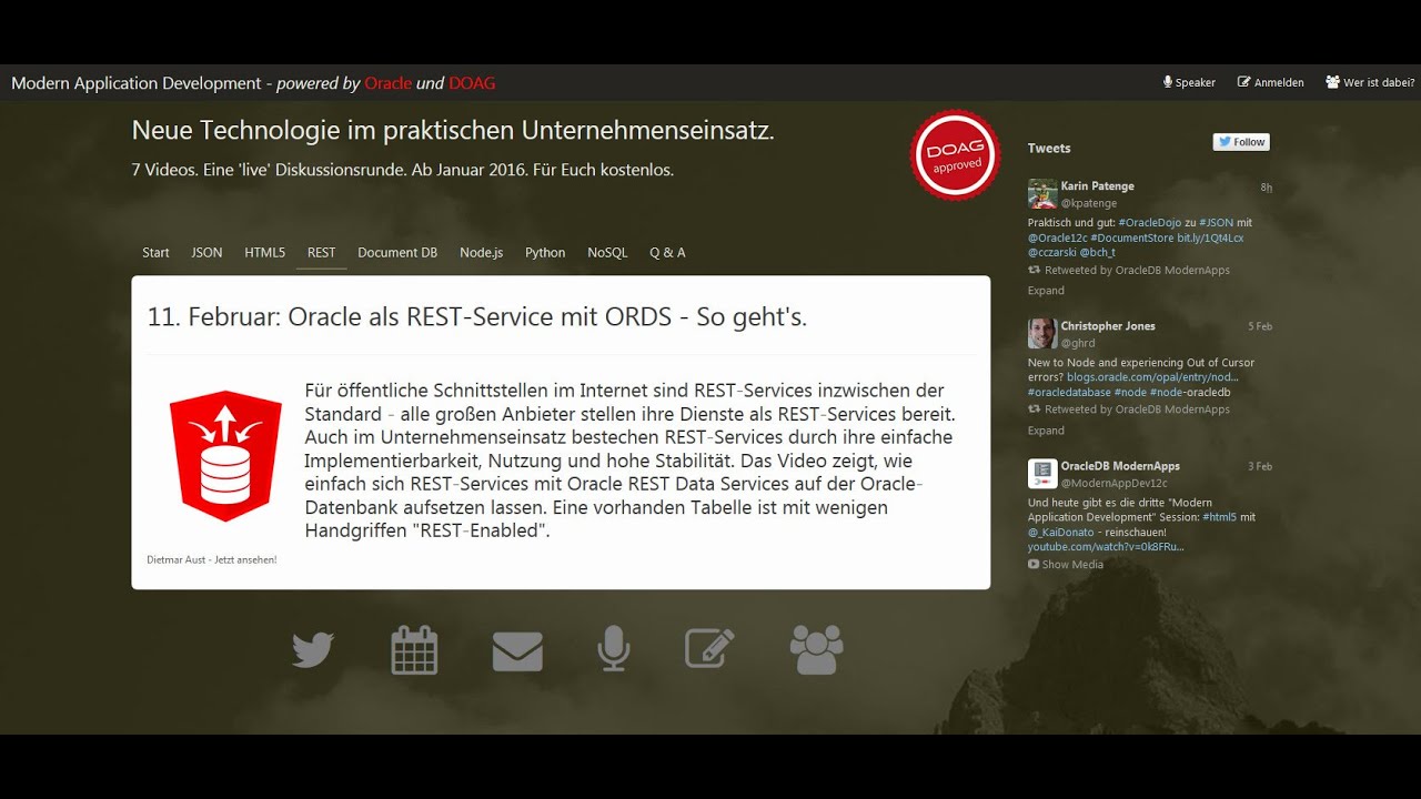 ModernAppDev12c's tweet card. 4. Oracle als REST-Service mit ORDS - So geht's - Dietmar Aust