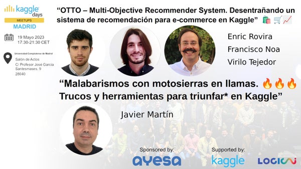 EnricRM12's tweet card. ¡¡¡ Hola Kaggler@s !!! Queremos anunciar que el próximo meetup será el Viernes 19 de Mayo a las 17:30 en el Salón de Actos de la Facultad de Informática de la Universidad
