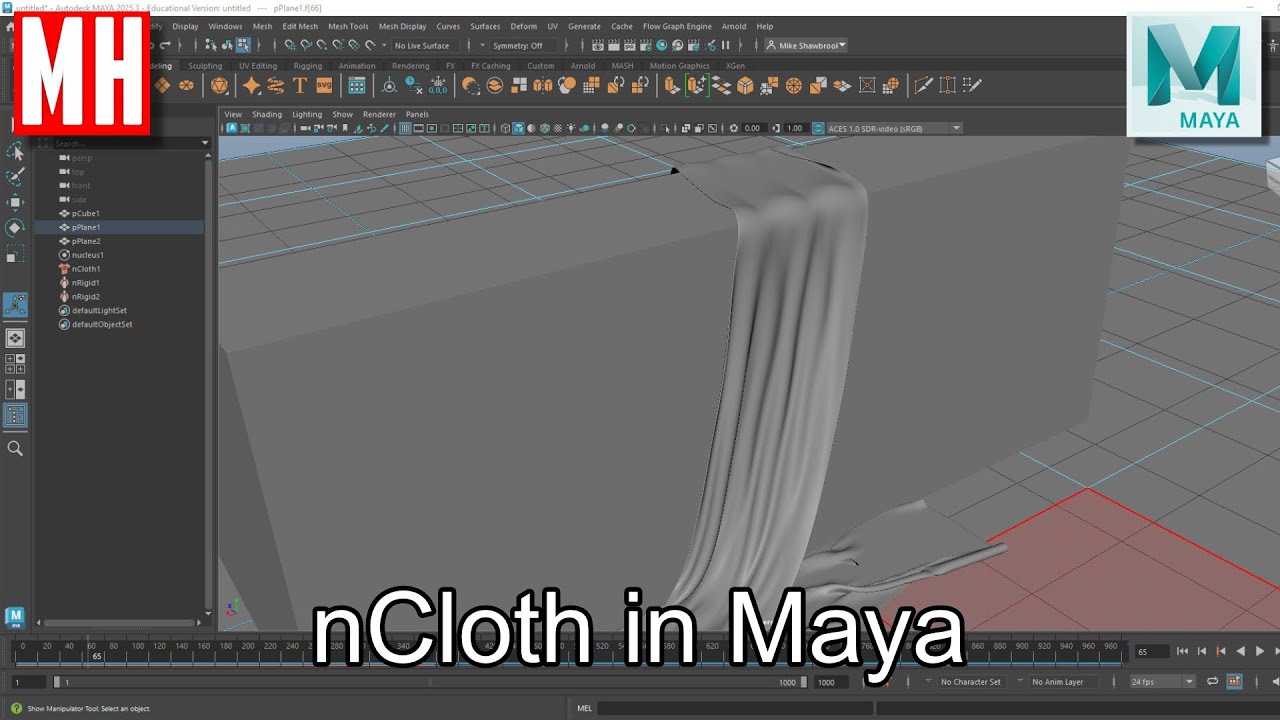 MHTutorials's tweet card. Maya 2025 tutorial : Use nCloth to create realistic looking draped...