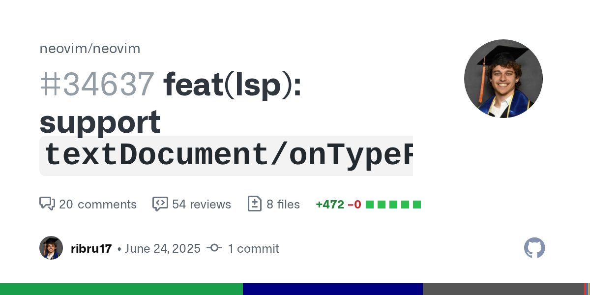 Neovim's tweet card. Implements on-type formatting using a vim.on_key() approach to listen to typed keys. It will listen to keys on the left hand side of mappings. The on_key callback is cleared when detaching the last...