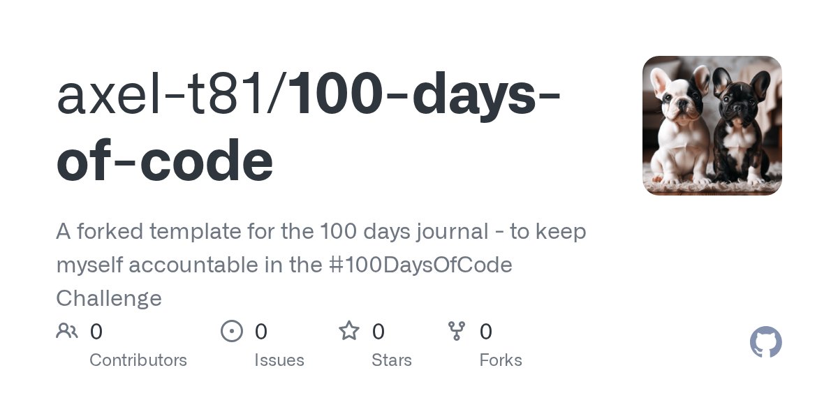 kojrey_codes's tweet card. A forked template for the 100 days journal - to keep myself accountable in the #100DaysOfCode Challenge - axel-t81/100-days-of-code