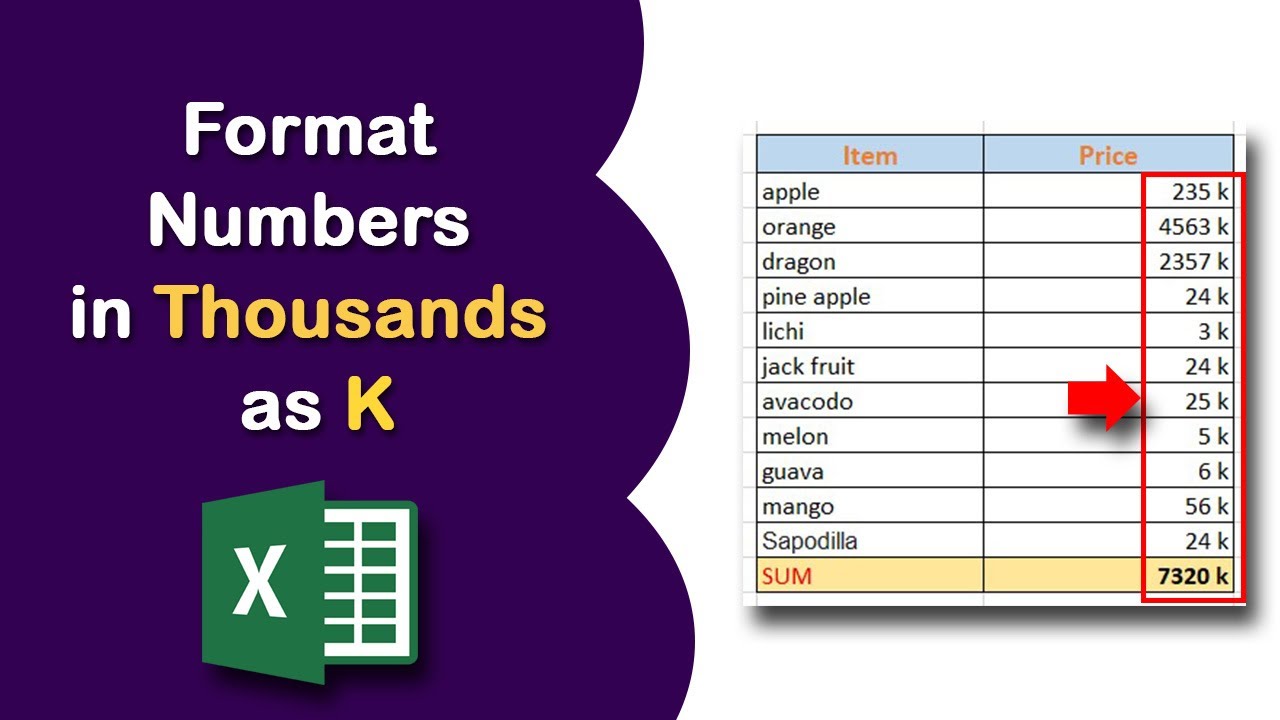 RehanaDhaka1216's tweet card. How to Format Numbers in Thousands as K in Excel