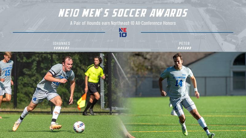 GoAssumptionU's tweet card. MANSFIELD, Mass. – The Assumption University men's soccer team had a pair of selections on the Northeast-10 Conference men's soccer all-conference lists, announced Tuesday afternoon.