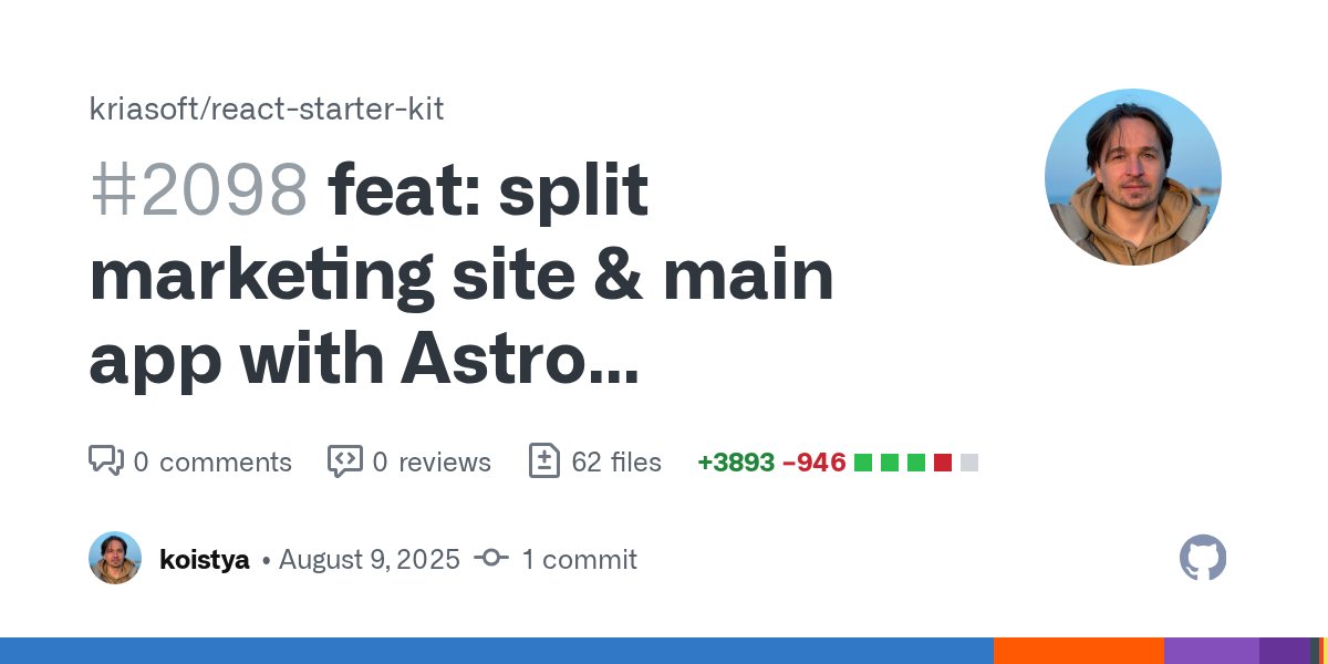 ReactStarter's tweet card. Why This Change? Ever tried explaining your cutting-edge React app to your marketing team, only to watch their eyes glaze over when you mention "client-side hydration"? Or worse, ...