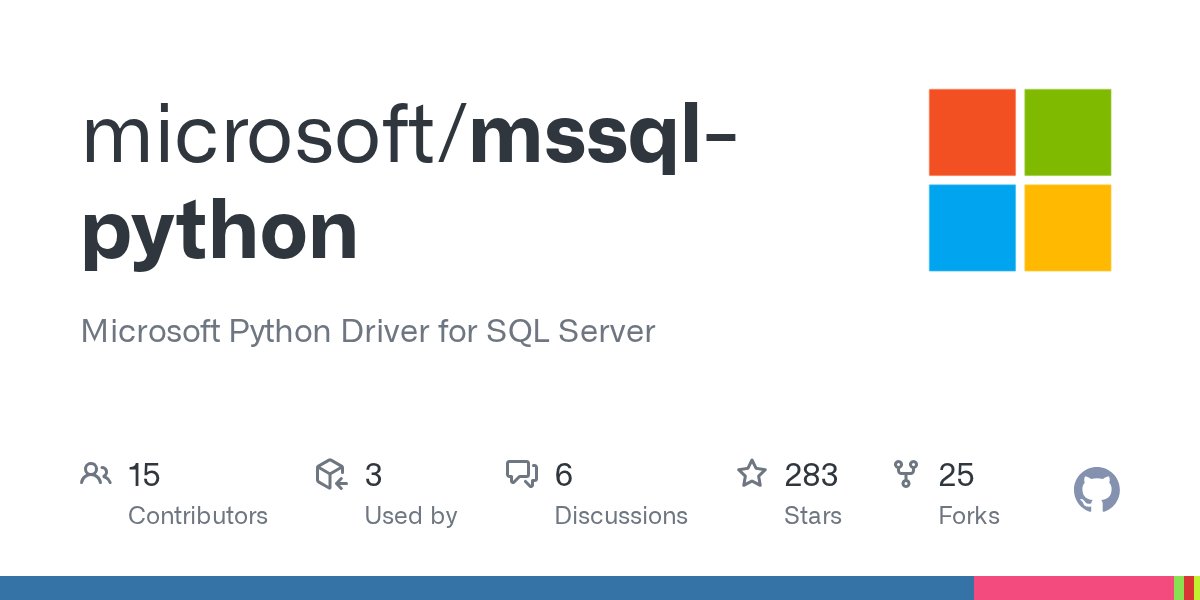 sql_monk's tweet card. Microsoft Python Driver for SQL Server. Contribute to microsoft/mssql-python development by creating an account on GitHub.