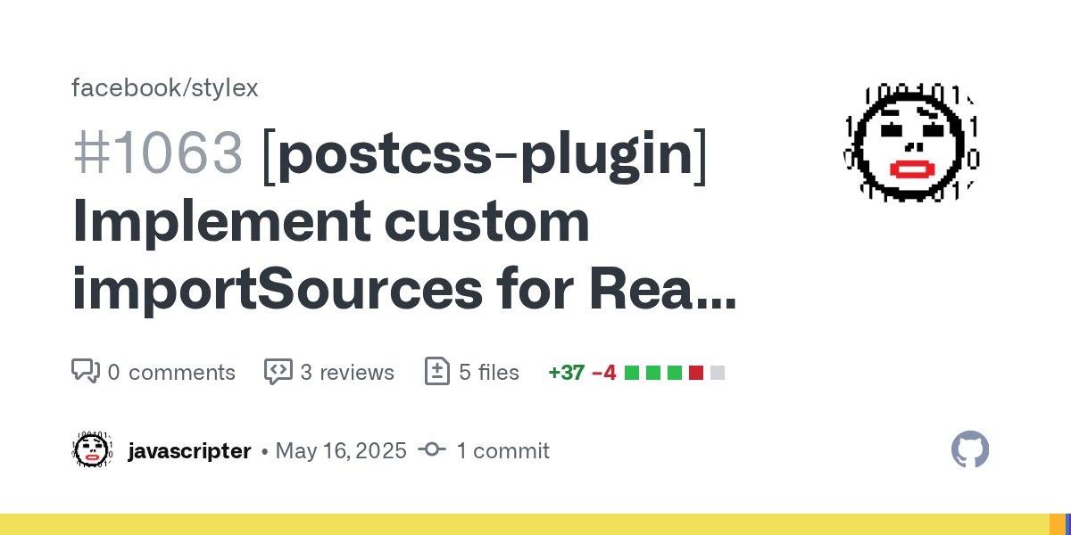 javascripter's tweet card. What changed / motivation ? This PR adds importSources option to be configurable in order to allow reusing the plugin for react-strict-dom, and sets platform: "web" as babel.calle...