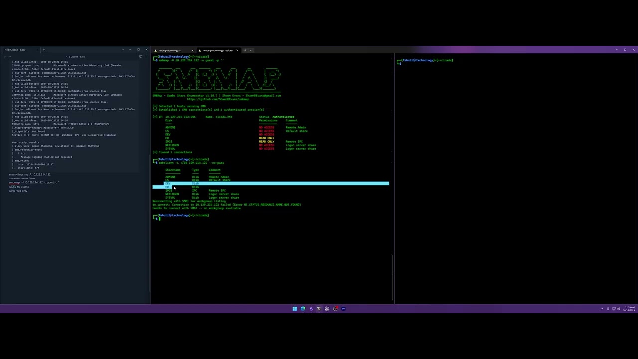 ExploitTech_US's tweet card. Cicada Walkthrough (HTB) With Tehuti