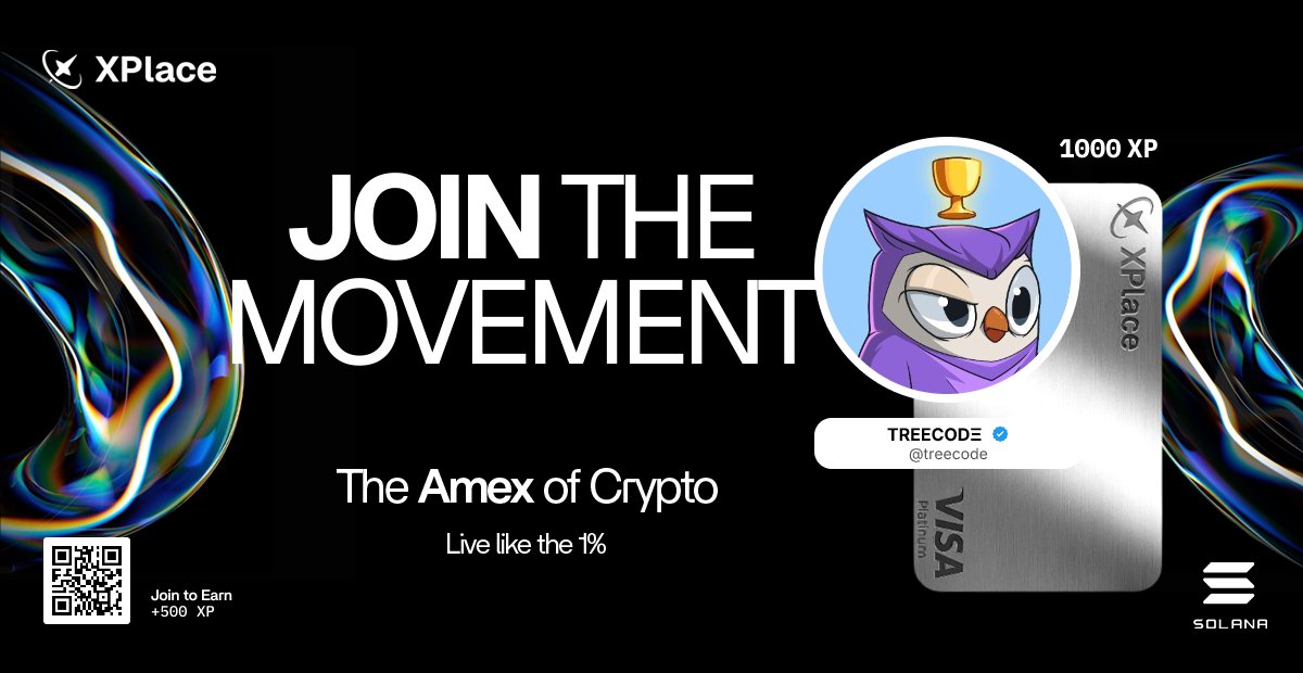 treecode's tweet card. Join the waitlist for XPlace and get your first 500XP. The easiest way to trade, spend and borrow onchain.