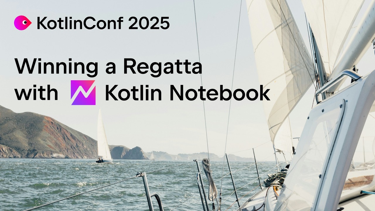 kotlinconf's tweet card. Charts, Code, and Sails: Winning a Regatta with Kotlin Notebook |...