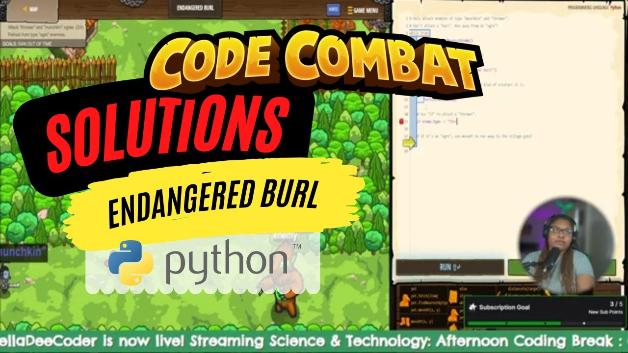 stelladeecoder's tweet card. CodeCombat Python | Endangered Burl