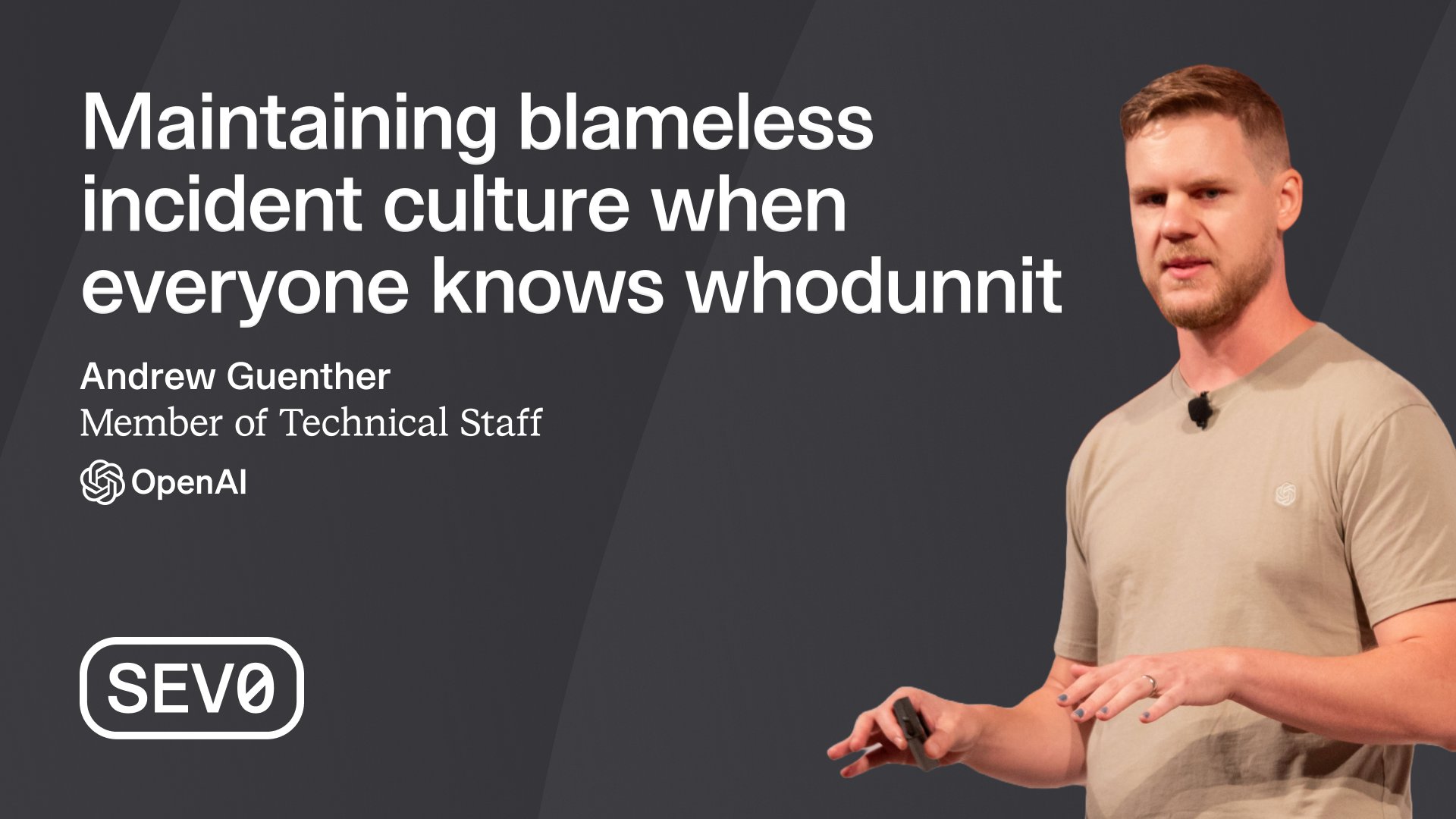 codebrewed's tweet card. Andrew's talk emphasizes the importance of maintaining a blameless incident culture, focusing on system improvements rather than blaming individuals to encourage continuous learning and accountabil...