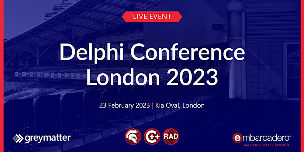 GreyMatter_News's tweet card. Grey Matter and Embarcadero bring you the first UK Delphi event since 2019. Learn about new features, mobile development & using the cloud.