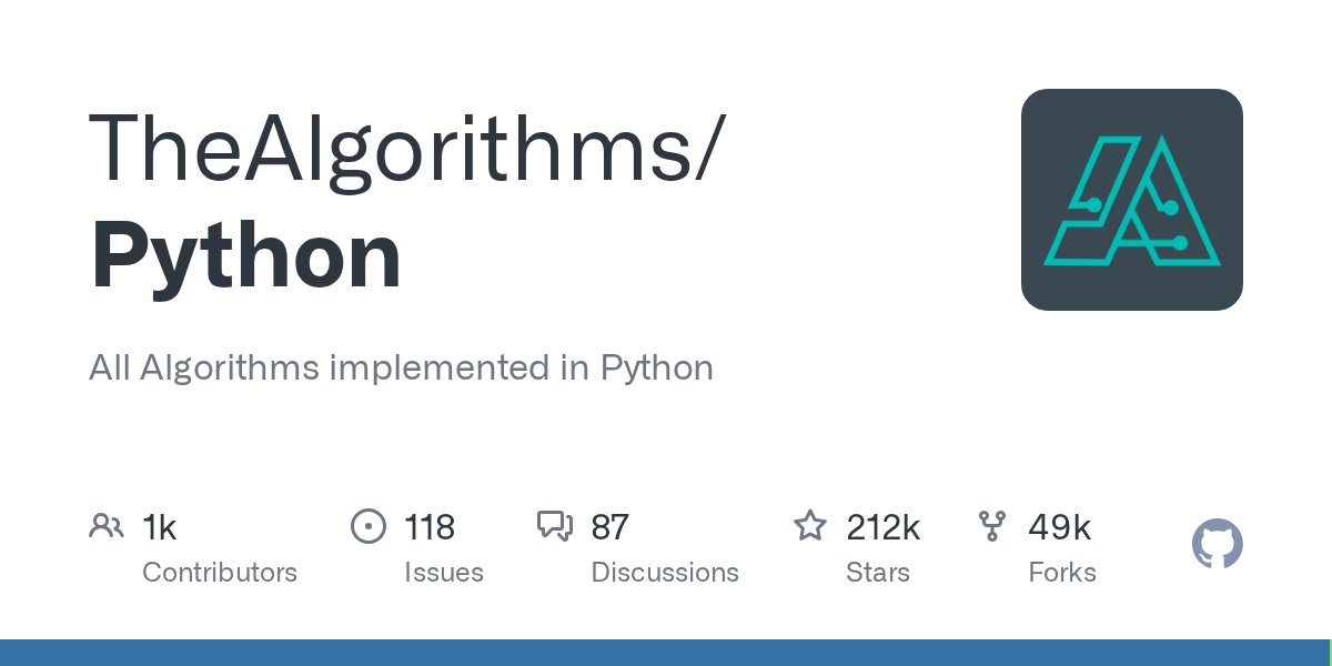 The_Algorithms's tweet card. All Algorithms implemented in Python. Contribute to TheAlgorithms/Python development by creating an account on GitHub.