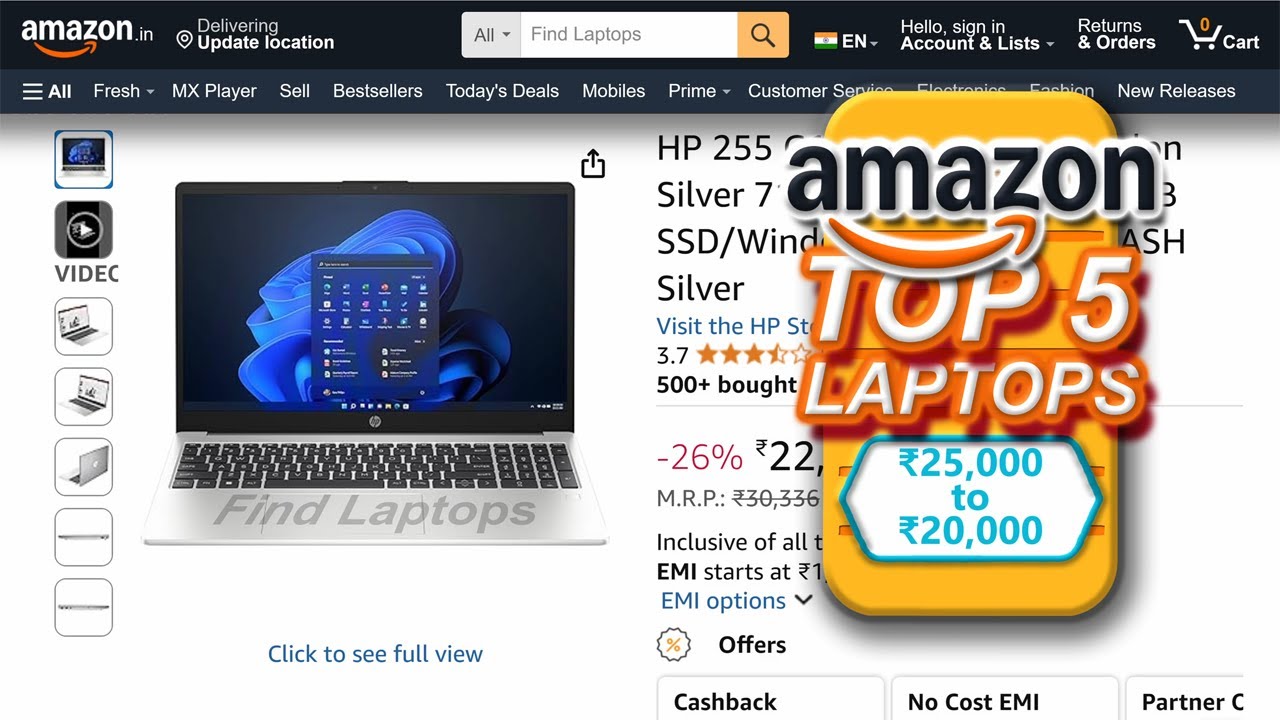 codeurselftech's tweet card. ⚡Amazon⚡ Best laptops under 20000 to 25000 for students, profession...