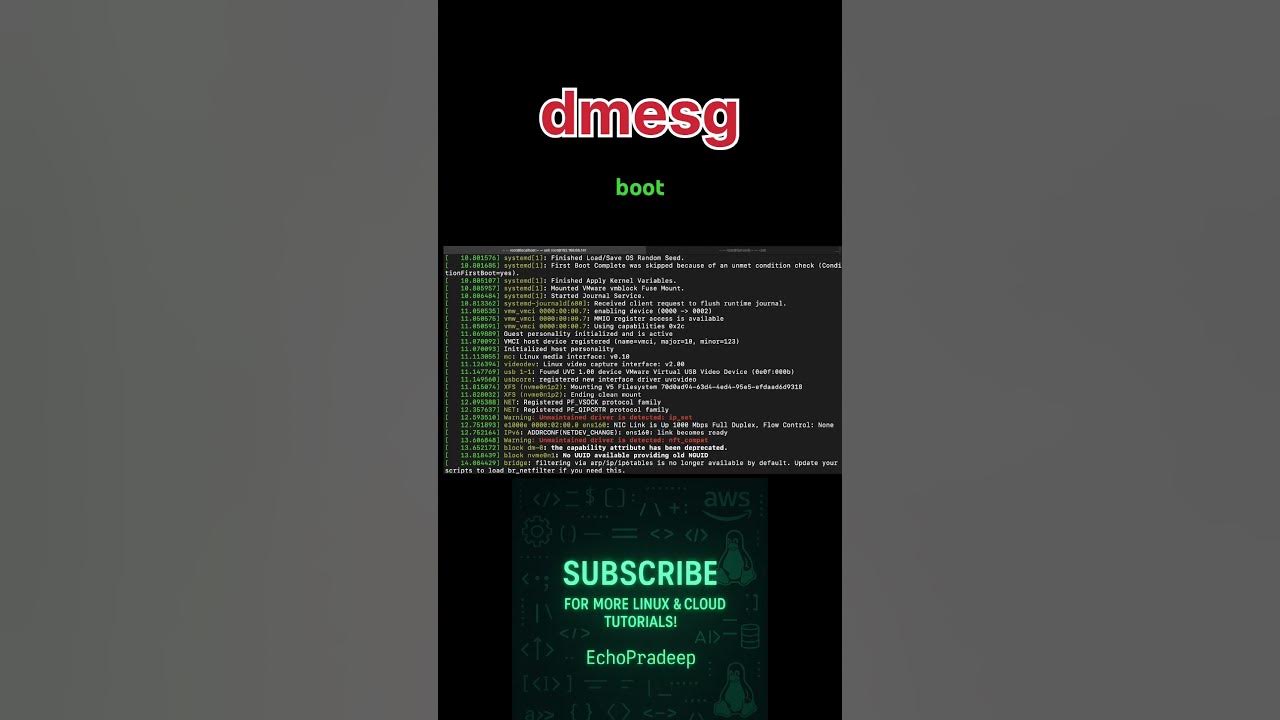 Informatykadlak's tweet card. 🖥️ Linux Quick Command: dmesg Explained in 30 Seconds #linuxforbeg...