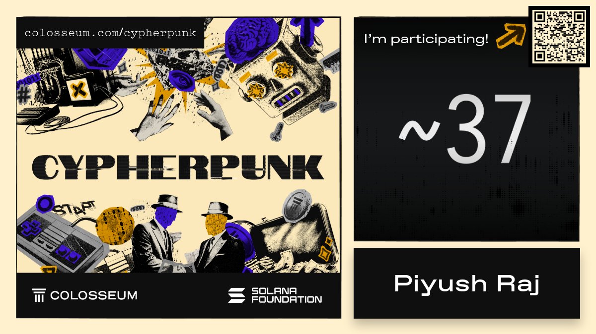 piyushxcoder's tweet card. I'm participating in the Cypherpunk Online Hackathon!
