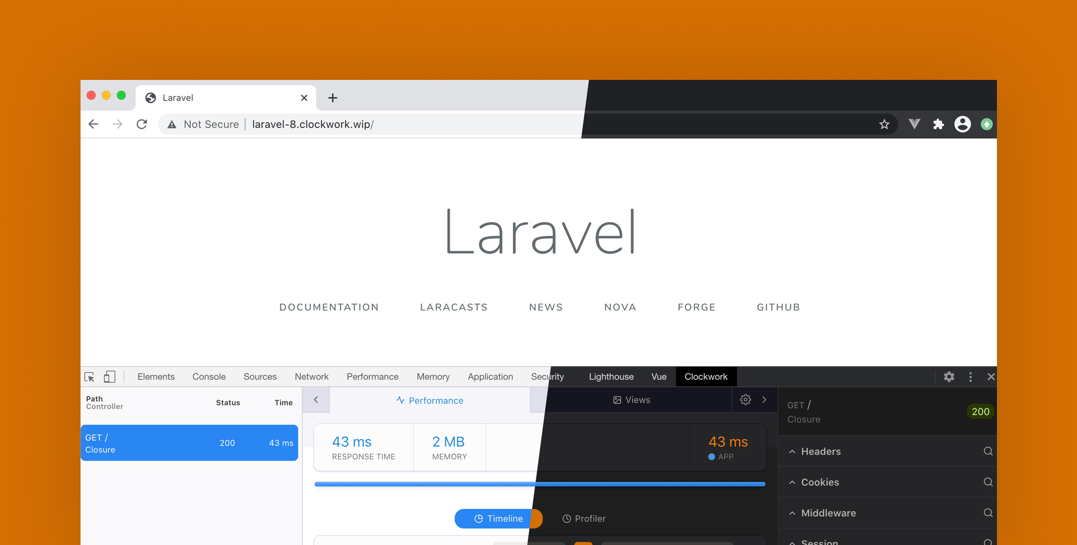 laravelnews's tweet card. A new major Clockwork release is now available. With UI refinements, client-side metrics, models and notifications tabs, sharing, toolbar and more. Clockwork 5 supports the latest Laravel, Lumen,...