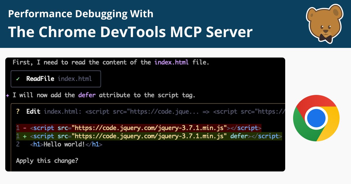 geekinccanada's tweet card. Learn how to use the Chrome DevTools MCP server with AI models to analyze web performance and get concrete optimization recommendations.
