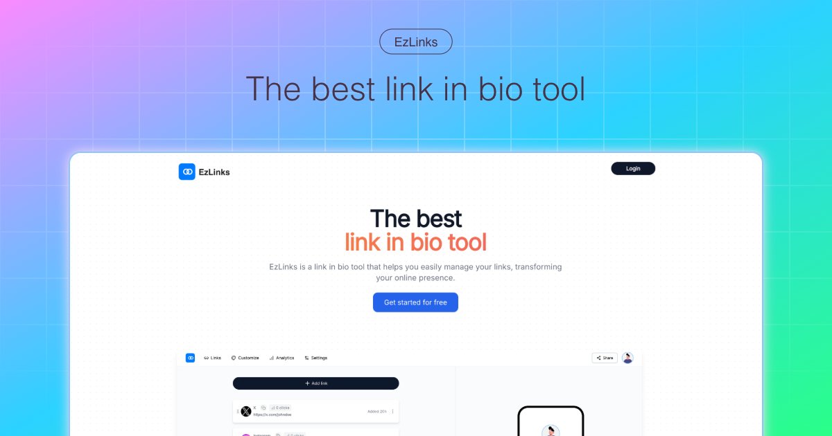 ezlinksbio's tweet card. EzLinks is a link in bio tool that helps you easily manage your links, transforming your online presence.
