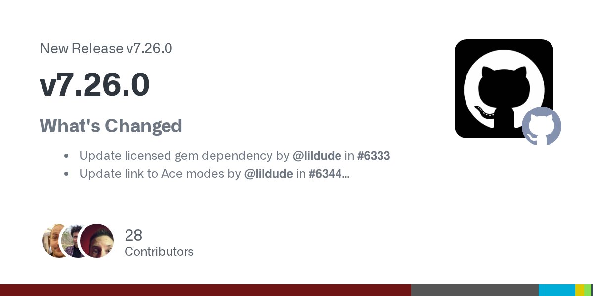 Murderlon's tweet card. What's Changed Update licensed gem dependency by @lildude in #6333 Update link to Ace modes by @lildude in #6344 Fix trim_trailing_whitespace typo in .editorconfig file by @ryandesign in #6349...