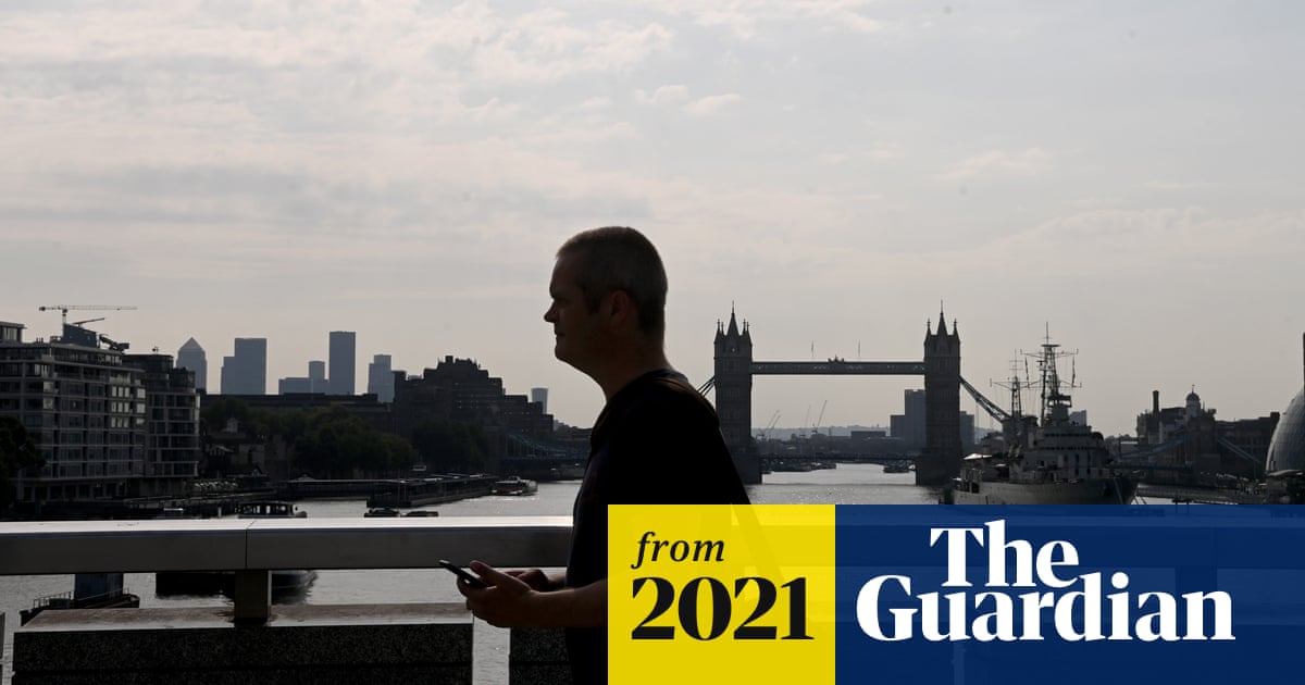 guardian's tweet card. Footfall in 30 big cities averages just 18% of pre-pandemic levels, thinktank finds
