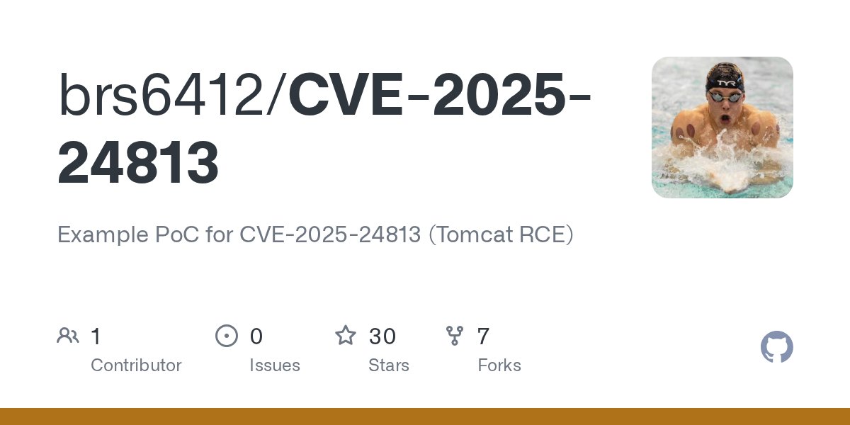 akaclandestine's tweet card. Example PoC for CVE-2025-24813 (Tomcat RCE). Contribute to brs6412/CVE-2025-24813 development by creating an account on GitHub.