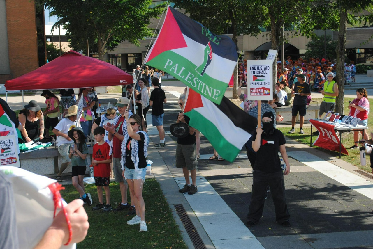 fightbacknews's tweet card. Appleton, WI - On October 18, about 7500 people gathered in Appleton, for this town’s No Kings protest. It was a humid Saturday for nor...