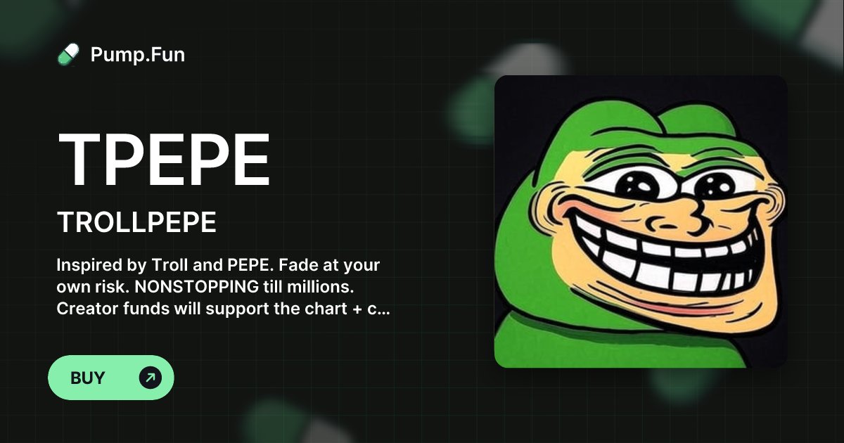 pepetroll42069's tweet card. Inspired by Troll and PEPE. Fade at your own risk. NONSTOPPING till millions. Creator funds will support the chart community. Dev holds 0 supply.