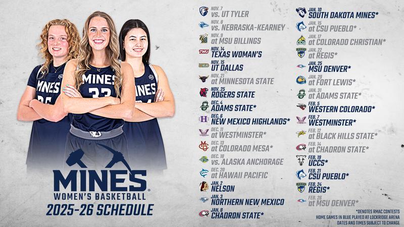MinesAthletics's tweet card. 2025-26 Mines Women's Basketball Schedule