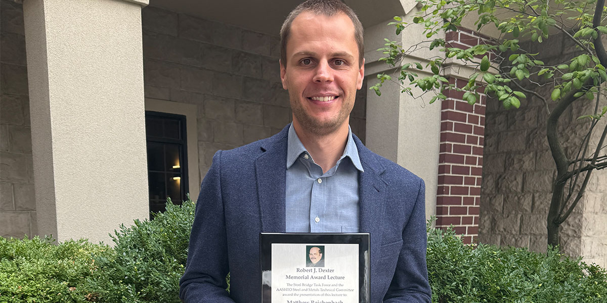 ShortSpanSteel's tweet card. Drexel University’s Dr. Matthew Reichenbach, Ph.D., P.E., has been awarded the 2025 Robert J. Dexter Memorial Award Lecture by the AISI Steel Bridge Task Force for his groundbreaking research on the...