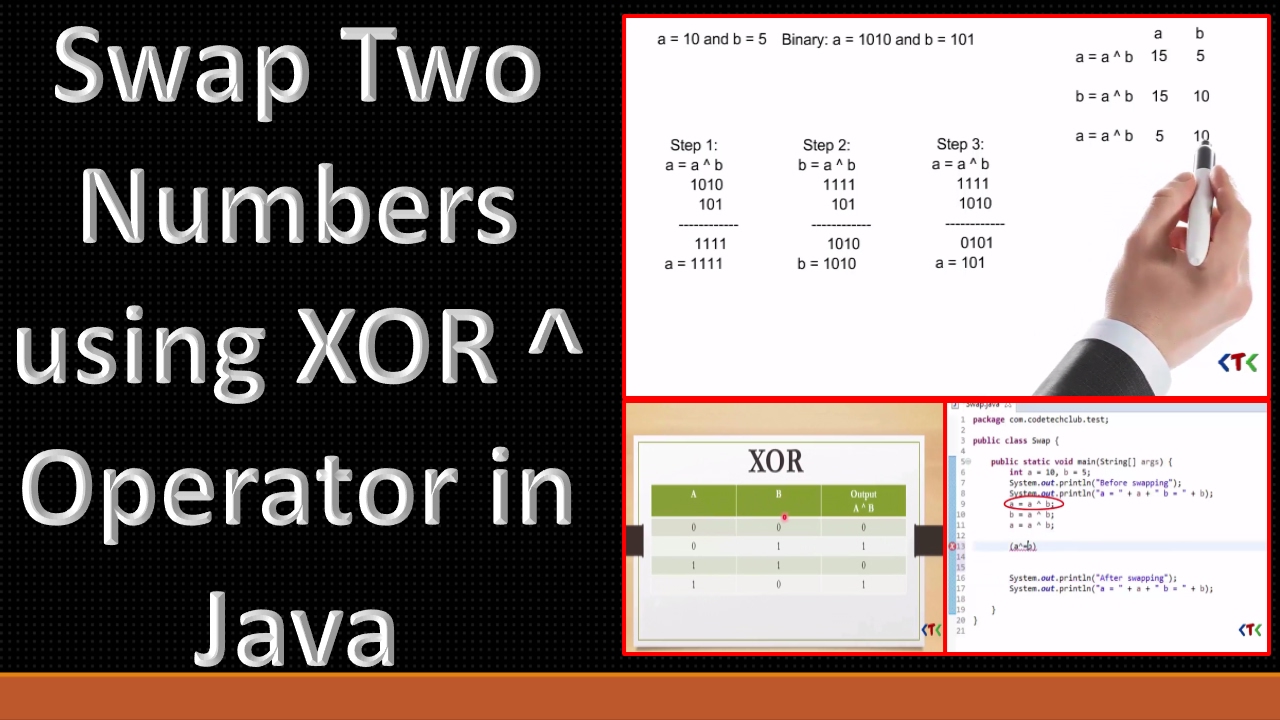 CodeTechClub's tweet card. How to Swap Two Numbers using XOR Operator in Java.