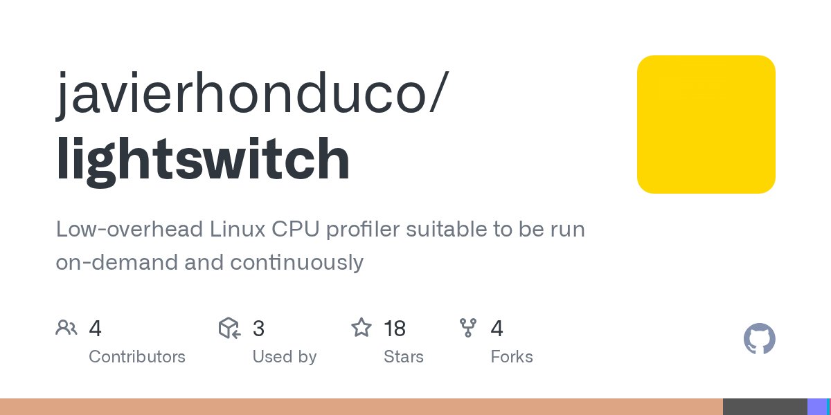 javierhonduco's tweet card. Low-overhead Linux CPU profiler suitable to be run on-demand and continuously - javierhonduco/lightswitch