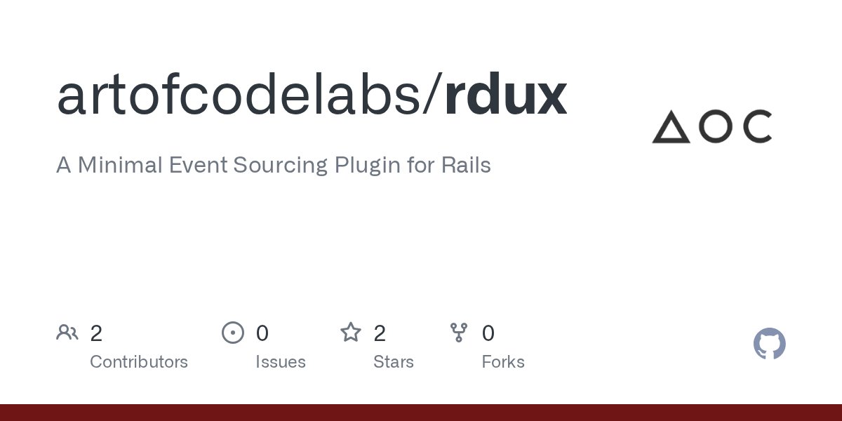 artofcode_co's tweet card. A Minimal Event Sourcing Plugin for Rails. Contribute to artofcodelabs/rdux development by creating an account on GitHub.