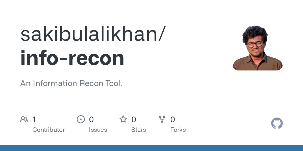 sakibulalikhan's tweet card. An Information Recon Tool. Contribute to sakibulalikhan/info-recon development by creating an account on GitHub.