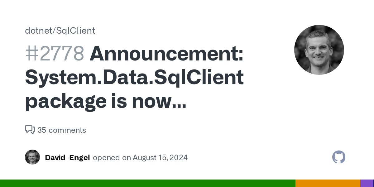 ErikEJ's tweet card. Announcement: System.Data.SqlClient package is now deprecated We announced Microsoft.Data.SqlClient in the first half of 2019 and shipped the first stable package later that year. That release coin...