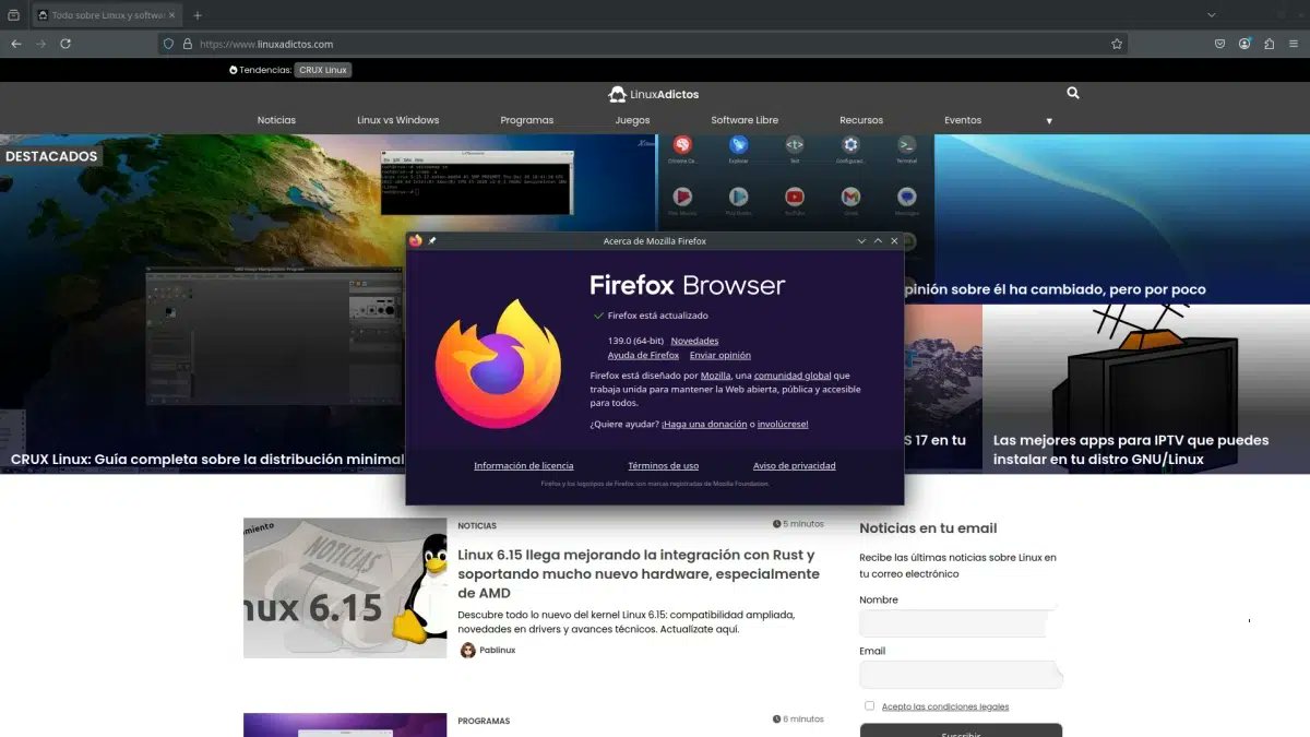 DesdeLinux's tweet card. Descubre las novedades de Firefox 139: integración de IA en búsquedas, mejoras de traducción y subida de archivos, y más funciones.