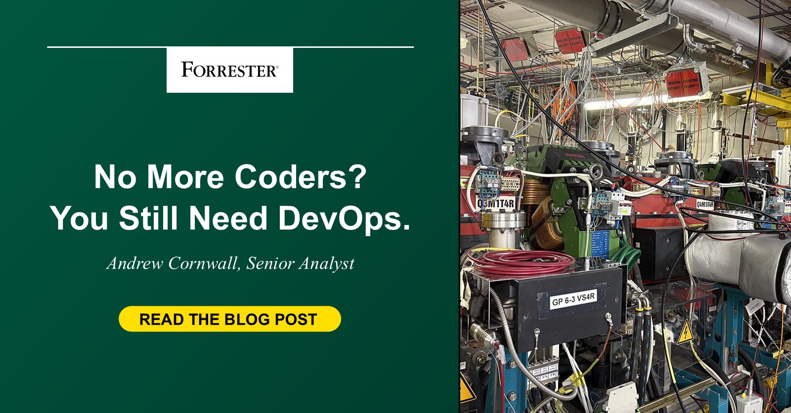 genainewstop's tweet card. If you listen to some people, AI means the end of coding. Does that mean DevOps goes away? Not exactly.
