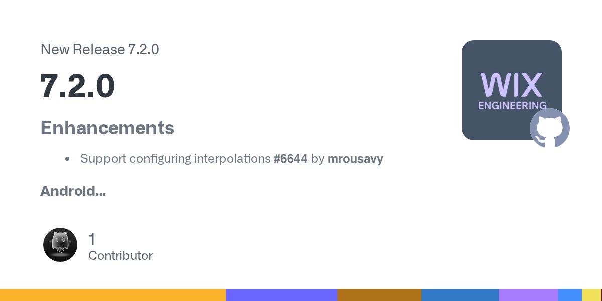 ReactNativeNav's tweet card. Enhancements Support configuring interpolations #6644 by mrousavy Android Support animating View rotation in shared element transition #6624 by guyca iOS Support shared element transition in m...