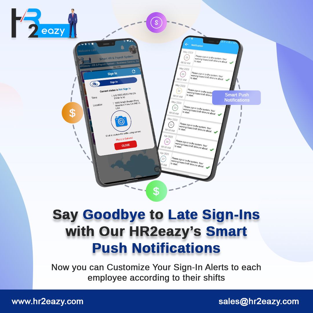 logavinodh's tweet card. Say goodbye to missed shifts and hello to a smarter way of managing your workforce! Introducing HR2eazy's Mobile HR and Payroll software with intelligent push notifications for your shift sign-in...
