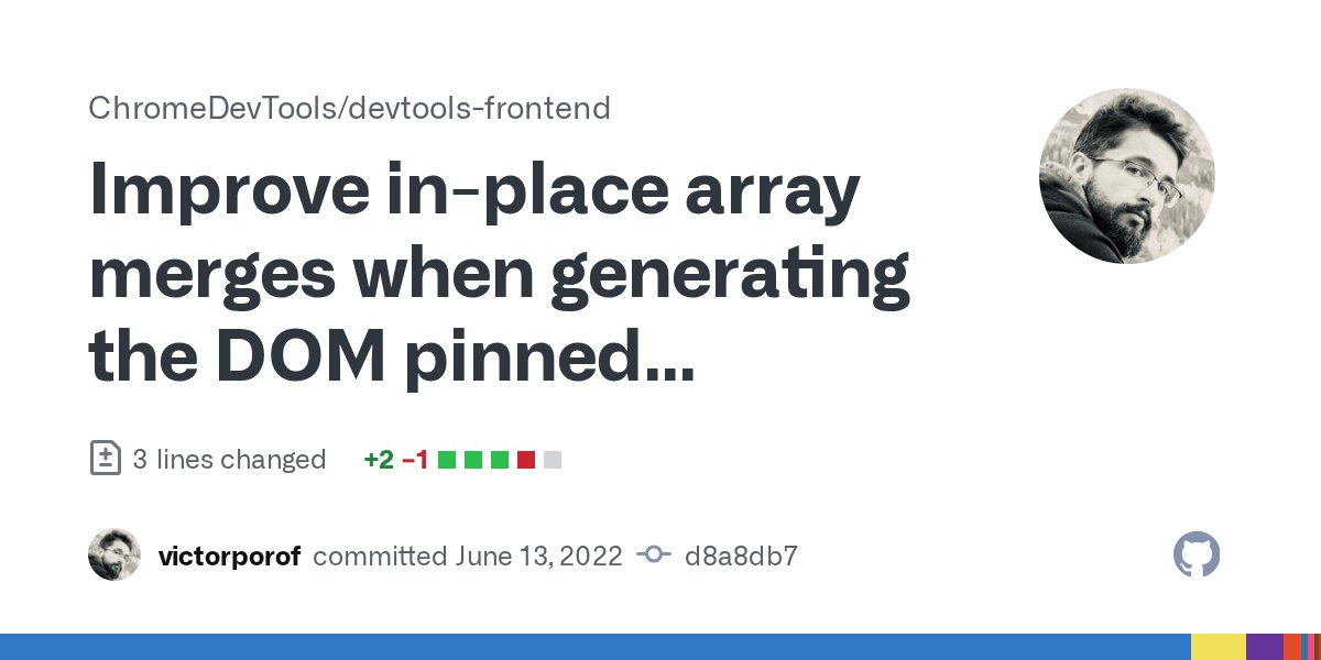DevToolsCommits's tweet card. …es dataset Array#includes is O(n) whereas set lookups are O(1). We still O(n) to generate the set, but only happens once. Signed-off-by: Victor Porof Bug...