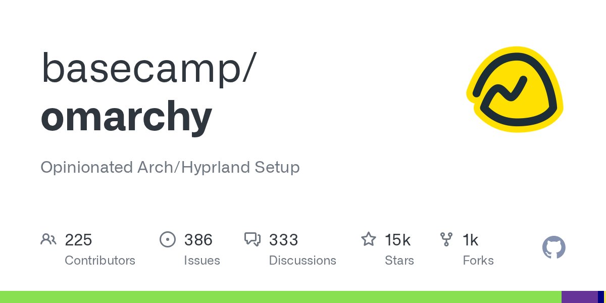 GitHubGPT's tweet card. Opinionated Arch/Hyprland Setup. Contribute to basecamp/omarchy development by creating an account on GitHub.