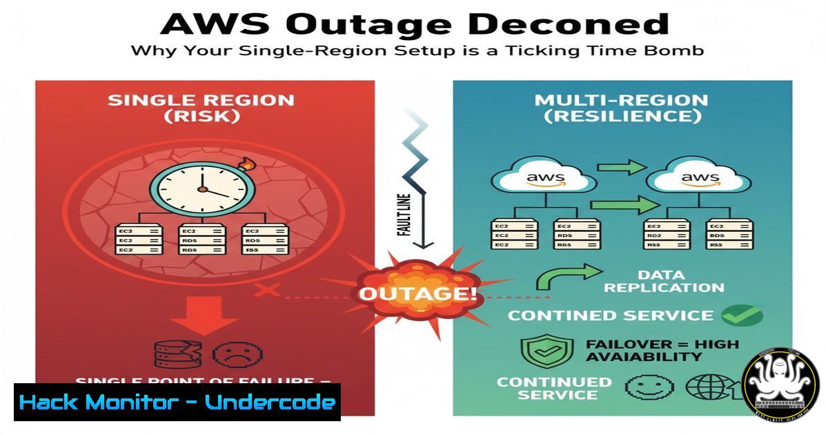 UndercodeUpdate's tweet card. The AWS Outage Decoded: Why Your Single-Region Setup is a Ticking Time Bomb - "Undercode Testing": Monitor hackers like a pro. Get real-time updates,