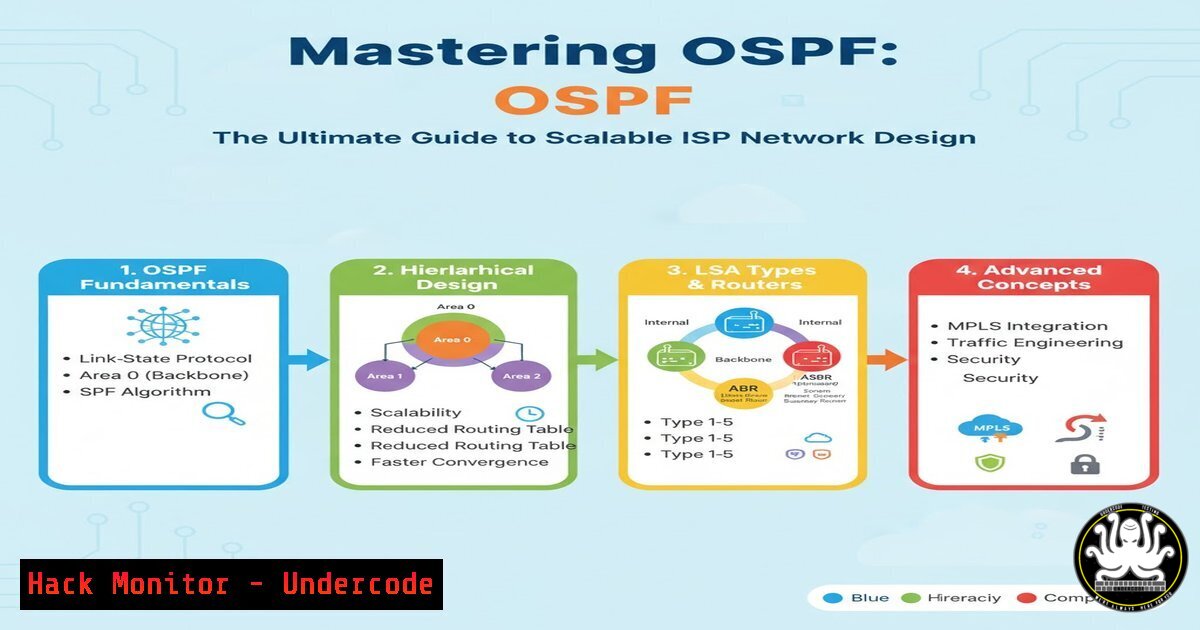 UndercodeUpdate's tweet card. Mastering OSPF: The Ultimate Guide to Scalable ISP Network Design - "Undercode Testing": Monitor hackers like a pro. Get real-time updates, AI-powered