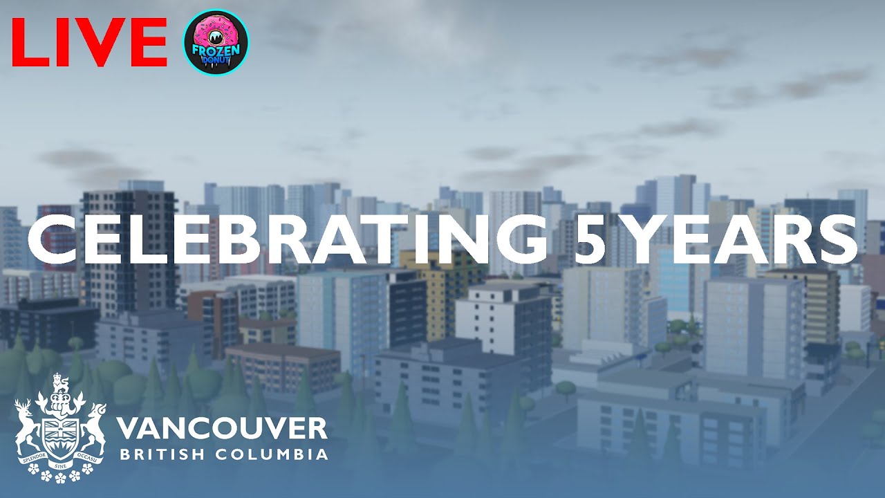 VancouverRoblox's tweet card. 🔴Roblox City of Vancouver LIVE | Celebrating 5 Years of Community!!
