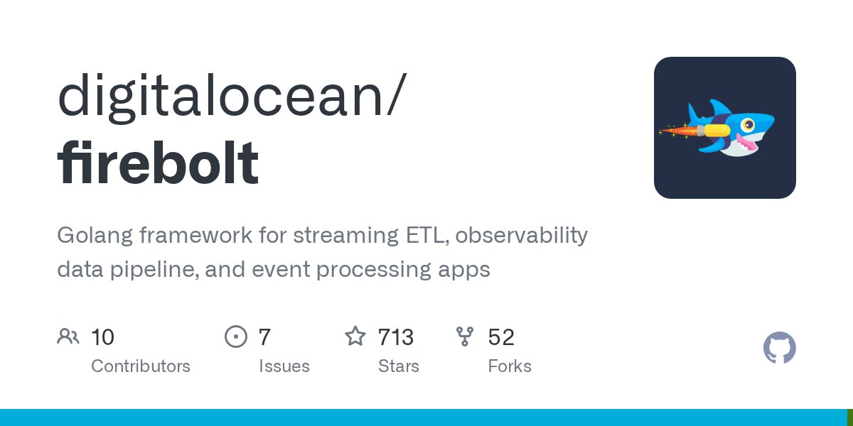 TrendingGolang's tweet card. Golang framework for streaming ETL, observability data pipeline, and event processing apps - digitalocean/firebolt